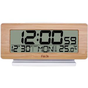 Fanju Bureauklok Elektronische Digitale Tafel Horloge Led Hout Indoor Thermometer Snooze Functie Despertador Nachtkastje Wekkers
