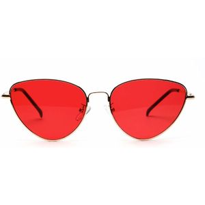 Retro Cat Eye Zonnebril Vrouwen Geel Rood Lens Zonnebril Mode Lichtgewicht Zonnebril Voor Vrouwen Vintage Metalen Brillen