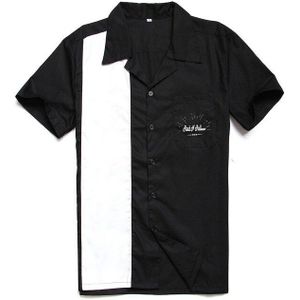 Zwarte Vintage Katoen Mannen Shirt ST126 Plus Size Retro Korte Mouw Bowling Retro Rock Shirt