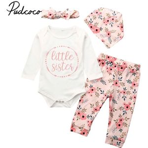 Little Sister Newborn baby girl clothes baby girl clothing sets Spring floral baby girl romper Long Pants headband 4pcs