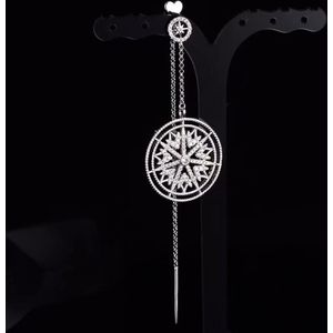 Enkele Lange Ronde Hanger Oorbellen Voor Vrouwen Vrouwelijke Venster Flower Hollow Chain Earring Disc Totem Sneeuwvlok Oorbellen