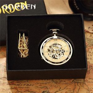 Retro Horloge Ketting Steampunk Skelet Mechanische Fob Zakhorloge Romeinse Aantal Klok Hanger Hand kronkelende Mannen Vrouwen Chain