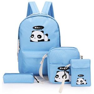 Vrouwelijke Grote Capaciteit Canvas Schouder Schooltassen Rugzak 4 Stks/set Vrouwen Leuke Panda Print Rugzakken Meisjes Mochila