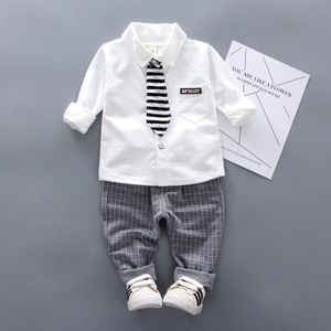 Lente Baby Jongens Kleding Formele Zuigeling Gentleman Tie Shirt Broek 2 Stks/sets Kids Clothess Katoen Kinderen Vrije Tijd Pakken