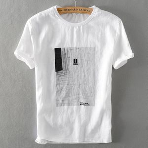 Mannen Zomer Katoen Korte Mouw T-shirt China Schilderij Afdrukken Vintage Slim Fit Ronde Hals Casual Trui China Stijl Tshirt
