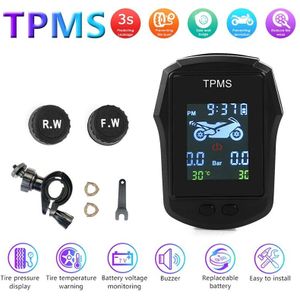 Motorfiets Tpms Lcd Digitale Bandenspanning Monitor Systeem Met Batterij Voltage Monitor Tijd Display Tire Temp Waarschuwing
