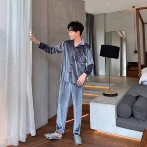 Zijde Satijn Mannen Pyjama Sets Zachte Effen Nachtkleding Lange Mouw Broek Homewear Comfortabele Nachtjapon Sets Pyjama 2 Stuks