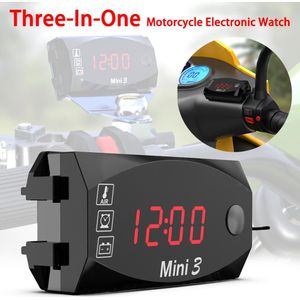 Digitale Display Universele Motorfiets Elektronische Klok Thermometer Voltmeter Drie-In-een Stofdicht IP67 Waterdichte Led Horloge