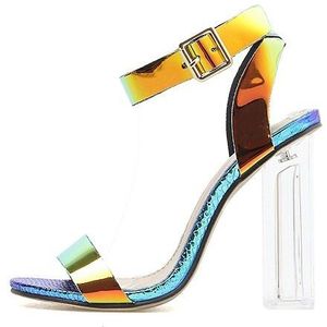 Eilyken Mode Pvc Serpentine Vrouwen Gesp Sandalen Voor Zomer Peep Toe Dames Sqare Transparant Kristal Hakken Schoenen