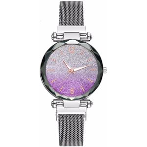 Vrouwen Magneet Gesp Gradiënt Kleur Sterrenhemel Horloge Luxe Dames Roestvrijstalen Gaas Riem Quartz Horloges Klok
