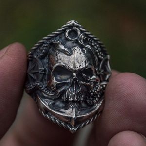 Gothic Heren Piraat Schedel Ring Unieke Piraat Octopus Anker Adsorptie Kompas Ring Mannelijke Rvs Punk Skull Biker Ring