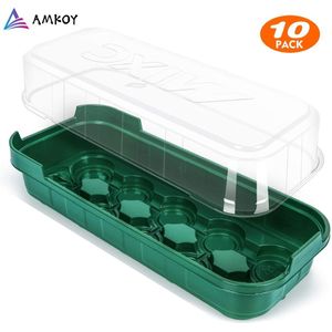 Amkoy 10-Pack Zaad Vanaf Kit Plastic Kwekerij Potten Zaailing Trays Vensterbank Kas Trays Met Cover Dome Indoor Outdoor