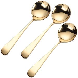 3Pcs Roze Met Gouden 304 Roestvrij Stalen Lepel Mode Dessert Opscheplepel Servies Ronde Lepel Voor Thuis Restaurant