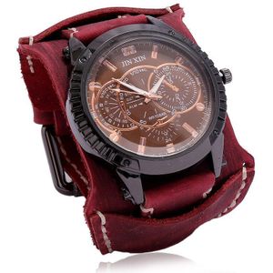 Jessinsghow Mode Heren Horloges Luxe Grote Wijzerplaat Quartz Liefhebbers Horloge Brede Leren Punk Armband Sport Horloge Mannen