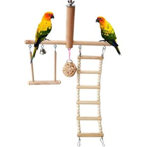 Vogelkooi Stand Play Gym Baars Speeltuin Klimmen Ladder Swing Rotan Bal Kauwen Speelgoed Voor Papegaai Liefde Vogels Parkieten