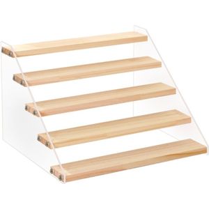 Acryl &amp; Hout Display Stand Rack Display Plank Voor Cijfers Display Stand Voor Make-Up Parfum Organisator Nagellak Display