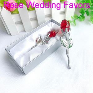 (18 stks/partij) + Keuze Crystal Collection Red Crystal Rose met Zilveren Lange Stem Wedding Party Giveaway Voor Gast