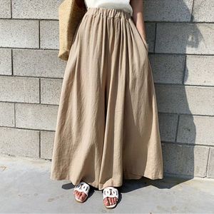 Chinese Stijl Vrouwen Katoen Linnen Broek Losse Ongedwongen Hoge Taille Wijde Pijpen Broek Effen Kleur Groot Formaat Vrouwen Broek 11366