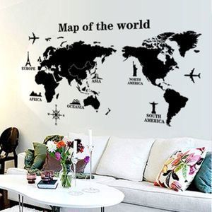 Zwart Internationale wereldkaart DIY Vinyl Muurstickers Kids liefde Interieur kantoor Art Decals 3D Behang decoratie