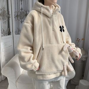 Sherpa Voorvak Mannen Hoodie Oversized Preppy Stijl Hooded Man Studenten Jongen Sweatshirts