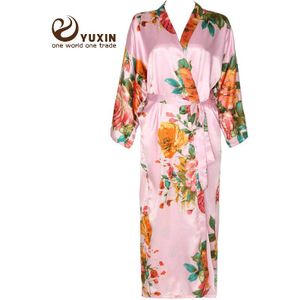 Owiter Lange Bloemen Gewaad Kimono Blush Pure Zijde Satijn Bloem Badjas Night Dress Bruiloft Gewaden Voor Bruidsmeisjes Bruid Nachtkleding