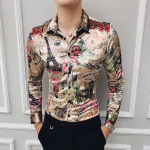 Boutique Fluwelen Mannen Shirts Winter Warm Stijlvolle Party Dress Lange Mouwen Shirts Club Outfits Mens Gedrukt Slim Fit Shirts