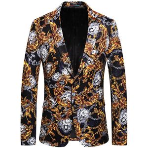 Mannen Pak Jas Gold Lion Afdrukken Revers Lange Mouwen Single-Breasted Casual Elegante Slanke Pak Outfits Voor Business formele Mannen