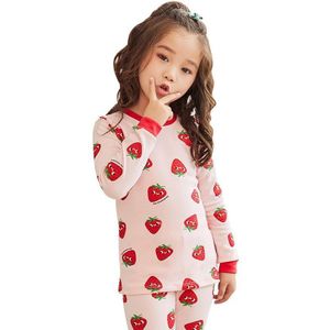 Kinderen Meisje Kid 'S Sweet Leuke Lovele Aardbei Afdrukken Lange Mouwen Pyjama Sets Nachtkleding Nachtkleding Homewear Outfit