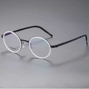 Denemarken Titanium Brilmontuur Mannen Ultralight Retro Ronde Recept Bril Vrouwen Optische Schroefloos Eyewear 9707