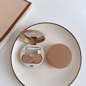 Beauty Contact Lens Doos Melk Thee Warme Kleur Melk Koffie Kaki Hit Kleur Eenvoudige Glossy Ronde Doos Contact Lens Metgezel zorg Doos