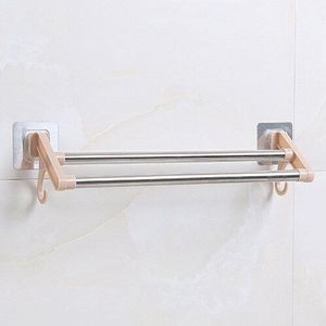 Handdoek Houder Double Shot Handdoek Bars Geen Ponsen Badkamer Rvs No Trace Viscose Multifunctionele Hanger Handdoeken Rack