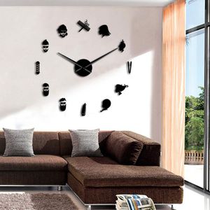 Kapper 3D Diy Mute Wandklok Schoonheidssalon Wall Art Decor Giant Big Naald Frameloze Klok Horloge Met Spiegel effect Sticker