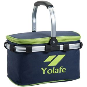 Yolafe Geïsoleerde Picknickmand Marineblauw Inklapbare Picknick Tote Ondoordringbare Waterdichte Lunch Zakken 10L / 80 Lbs Draagbare Shoppin