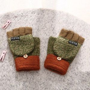 1 Paar Waggel Winter Kinderen Kids Winter Warm Gebreide Handschoenen Convertible Flip Top Vingerloze Wanten Effen