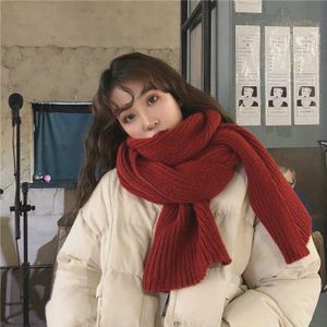 Sjaal Vrouwen Koreaanse Stijl Effen Kleur Wollen Gebreide Sjaal Vrouwen Herfst/Winter Dikke Warme Sjaal Rood Roze Wit Zwart sjaal