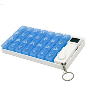 28 Grids Wekelijkse Pillendoosje 7 Daily Geneeskunde Pillendoosje Organizer Led Timer Herinnering Tabletten Opslag Pil Dispenser Met Klok