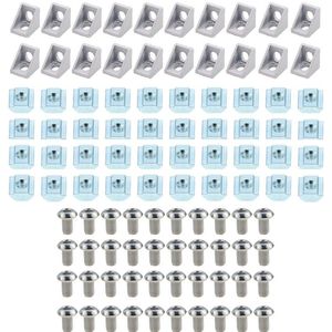 Aluminium Profiel Connector Set: 20 Stuks Hoek Beugel + 40Pcs 20 Serie M5 T-Slot Noten + 40Pcs M5x8mm Hex Socket cap