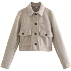 Kbat 2022 Herfst Jassen Vrouwen Mode Met Zakken Wollen Doek Shirt Jasje Vintage Lange Mouwen Vrouwelijke Bovenkleding Chic Top