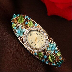 Multicolor Bloem Armband Horloge vrouwen Horloges Luxe Strass Dameshorloge Vrouwen Horloges Klok reloj mujer