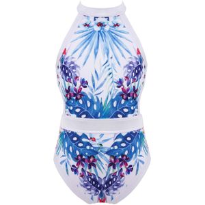 Kids Meisjes Wit Planten Gedrukt 1 Stuks Swimwears Halter Hals Mouwloos Gladiatorschoen Terug Open Back Polyester Zachte Pool Party Jumpsuits