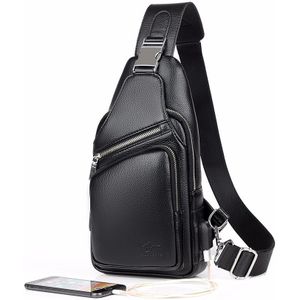 Jackkevin Mode Heren Schoudertas Inbraakpreventie Zwart Lederen Heren Borst Zak USB Opladen Crossbody Tassen Reistas