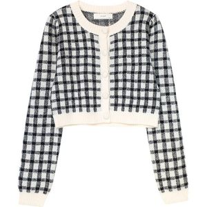 Vintage Plaid Vrouwen Trui Herfst Losse Dames Korte Gebreide Truien Lange Mouw Knoppen O Hals Effen Roze Vest Tops