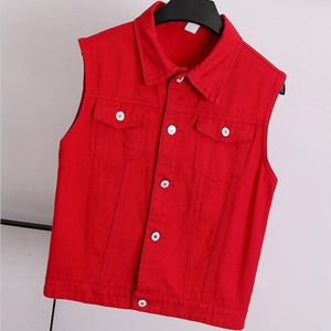 Rood Blauw Basic Denim Vest Vrouwen Cropped Slim Mouwloze Jeans Jassen Voor Vrouwen Cowboy Vest