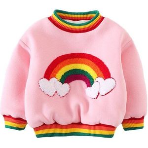 Warm Winter Meisjes Kids Fluwelen Dikker SweatshirtsPrincess Uitloper Kinderen Baby Zuigelingen Regenboog Sweatshirt WT929