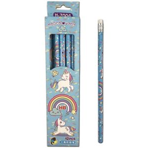 12 Stks/set Leuke Regenboog Eenhoorn Plastic Potlood Automatische Pen Met Gum Voor Kid School Office Supply