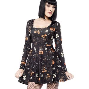 Halloween Kostuum Partij Vrouwen Retro Kant Vampire Lange Mouw Vintage Jurk Een Pompoen Scoop Jurk Prom Kleding