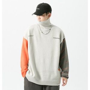 Warme Truien Voor Mannen Herfst En Winter Kleding Contrast Kleur En Spliced Coltrui Truien Oversized Harajuku Streetwear