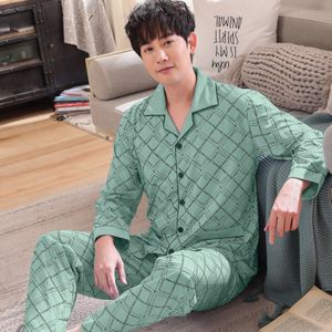 Lente Gebreide Katoenen Heren Pyjama Sets Gestreepte Pijama Lange Mouwen Turn-Down Kraag Plus Size 4XL Mannelijke Lounge nachtkleding Pak