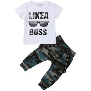 Citgeett Peuter Baby Jongens Hip Hop Tops Boss T-shirt Camo Broek Outfits Set Camouflage Zomer Set Mode Kleding