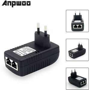 Anpwoo Poe Injector AC220V Om DC12V 2A DC48V 0.5A Poe Voeding Over Ethernet Injector Adapter Eu/Uk/ons Optioneel